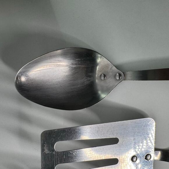 Vintage Robinson Stainless Steel Utensils Wooden Set of 3 -USA -Spoons Spatula - Picture 4 of 9